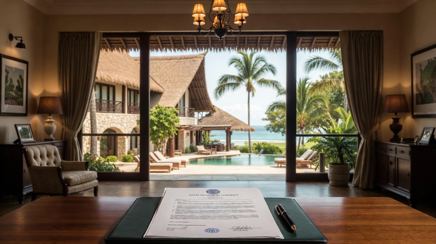 Invest Hotel Scheme property investment in Mauritius with hotel contract signing view