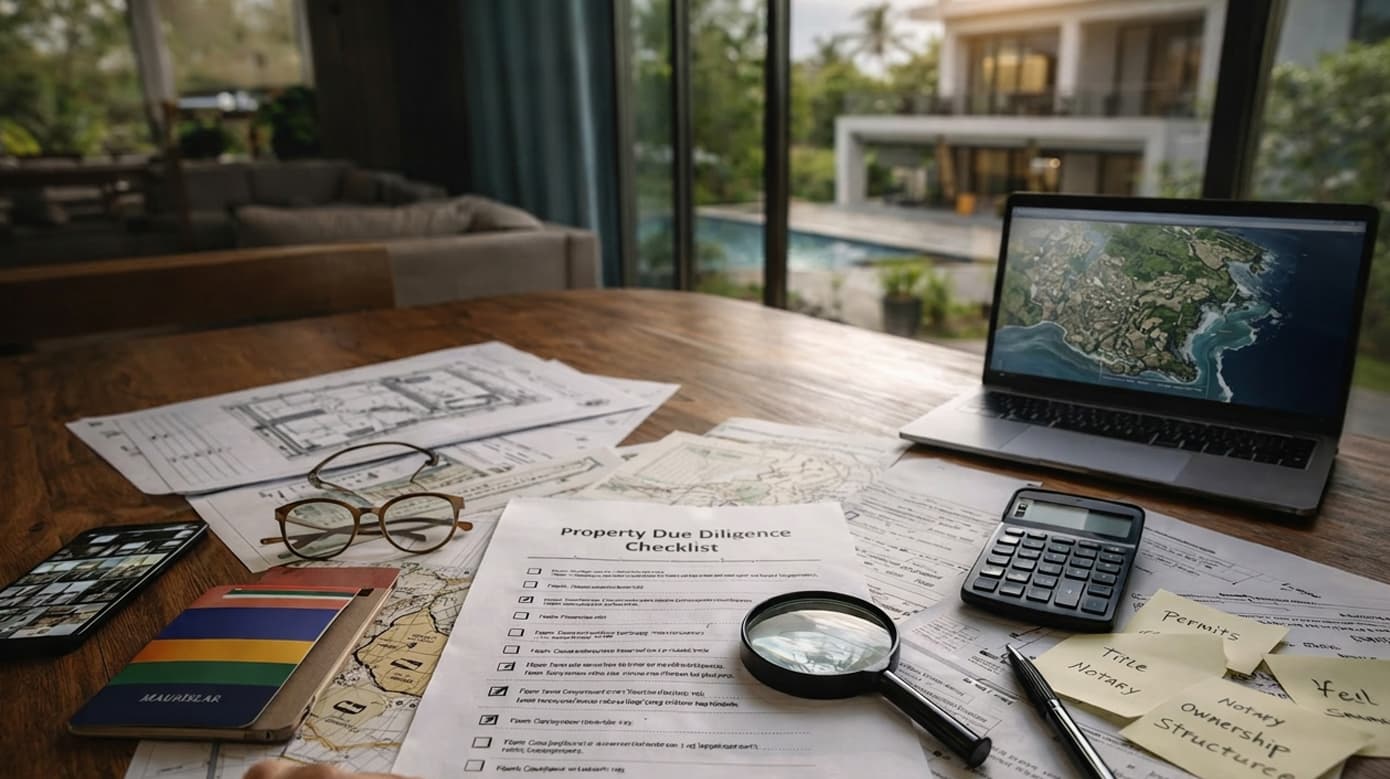 Foreign buyer reviewing property purchase costs and taxes in Mauritius